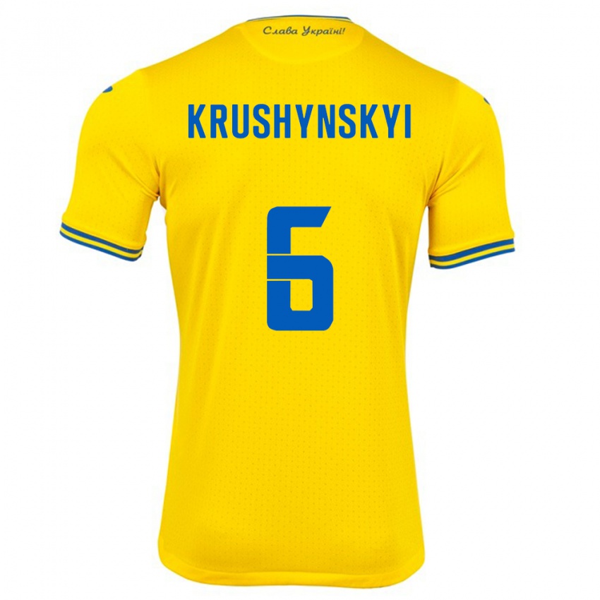 Gyermek Ukrajna Borys Krushynskyi #6 Sárga Hazai Jersey 24-26 Mez Póló Ing