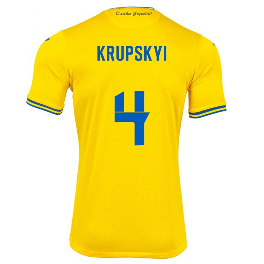 Gyermek Ukrajna Ilya Krupskyi #4 Sárga Hazai Jersey 24-26 Mez Póló Ing