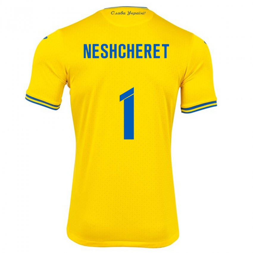 Gyermek Ukrajna Ruslan Neshcheret #1 Sárga Hazai Jersey 24-26 Mez Póló Ing