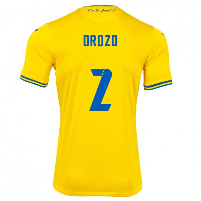 Gyermek Ukrajna Anton Drozd #2 Sárga Hazai Jersey 24-26 Mez Póló Ing