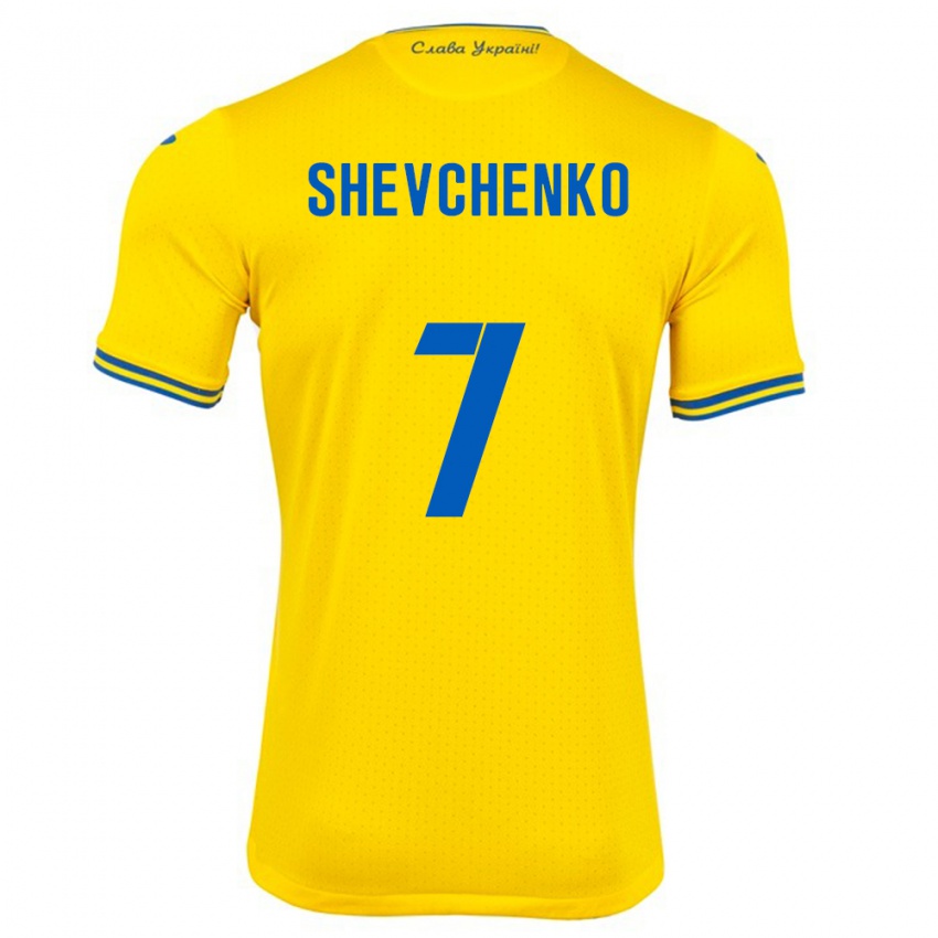 Gyermek Ukrajna Kristian Shevchenko #7 Sárga Hazai Jersey 24-26 Mez Póló Ing