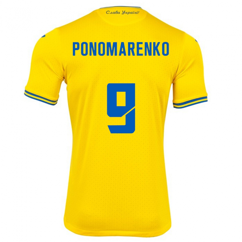 Gyermek Ukrajna Matviy Ponomarenko #9 Sárga Hazai Jersey 24-26 Mez Póló Ing