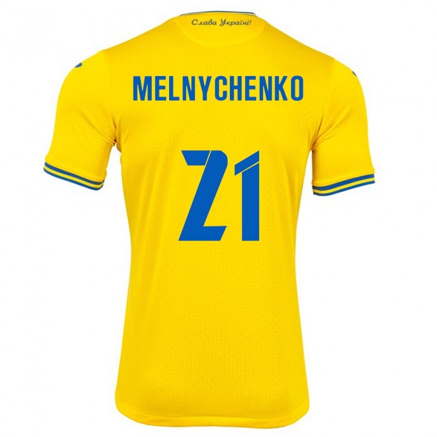 Gyermek Ukrajna Maksym Melnychenko #21 Sárga Hazai Jersey 24-26 Mez Póló Ing