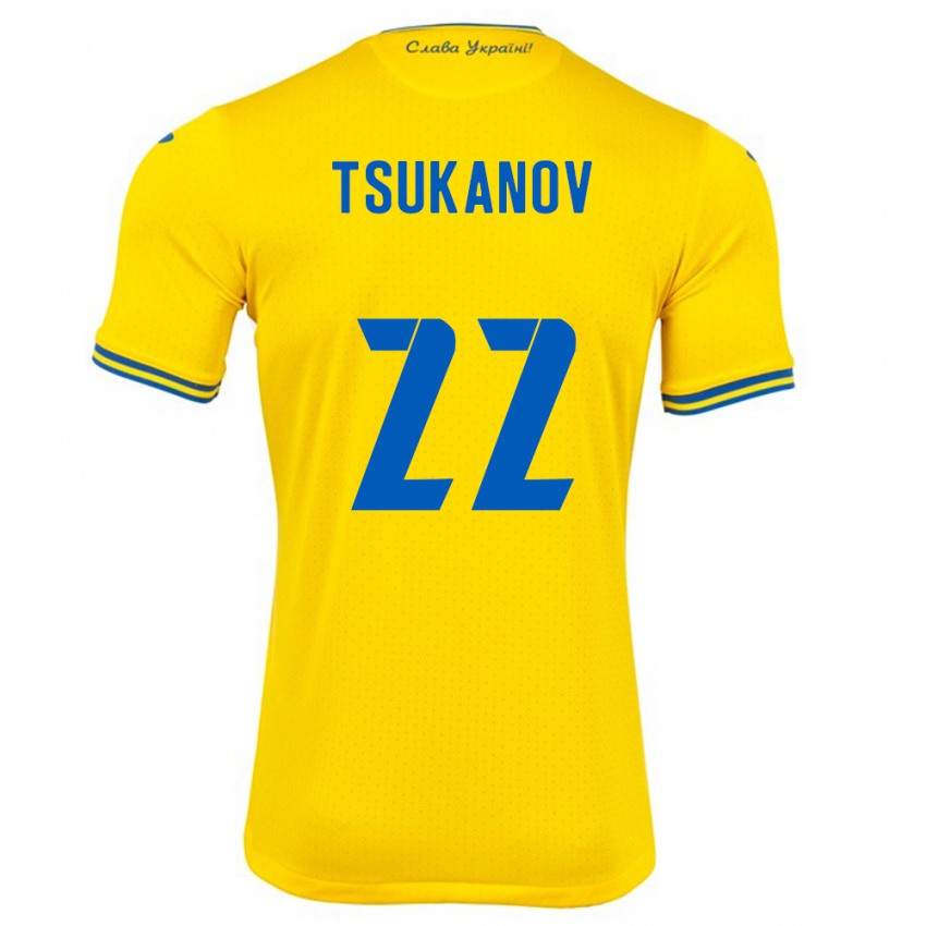 Gyermek Ukrajna Viktor Tsukanov #22 Sárga Hazai Jersey 24-26 Mez Póló Ing