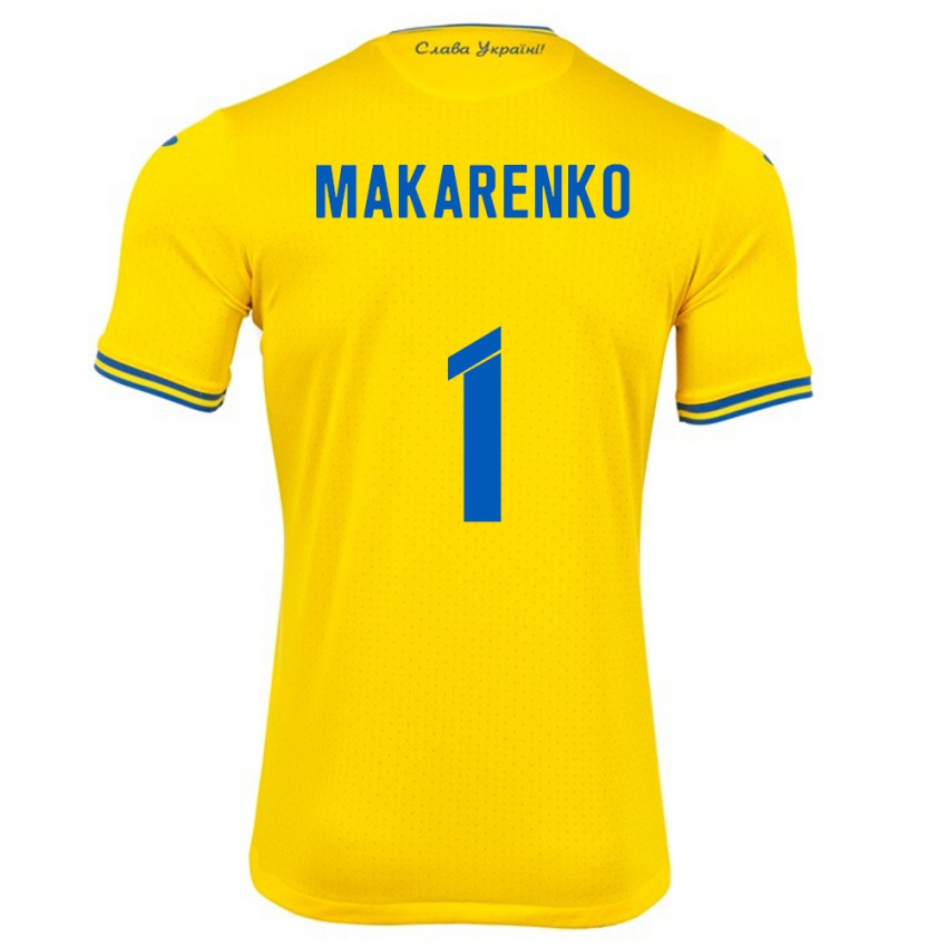 Gyermek Ukrajna Nazar Makarenko #1 Sárga Hazai Jersey 24-26 Mez Póló Ing