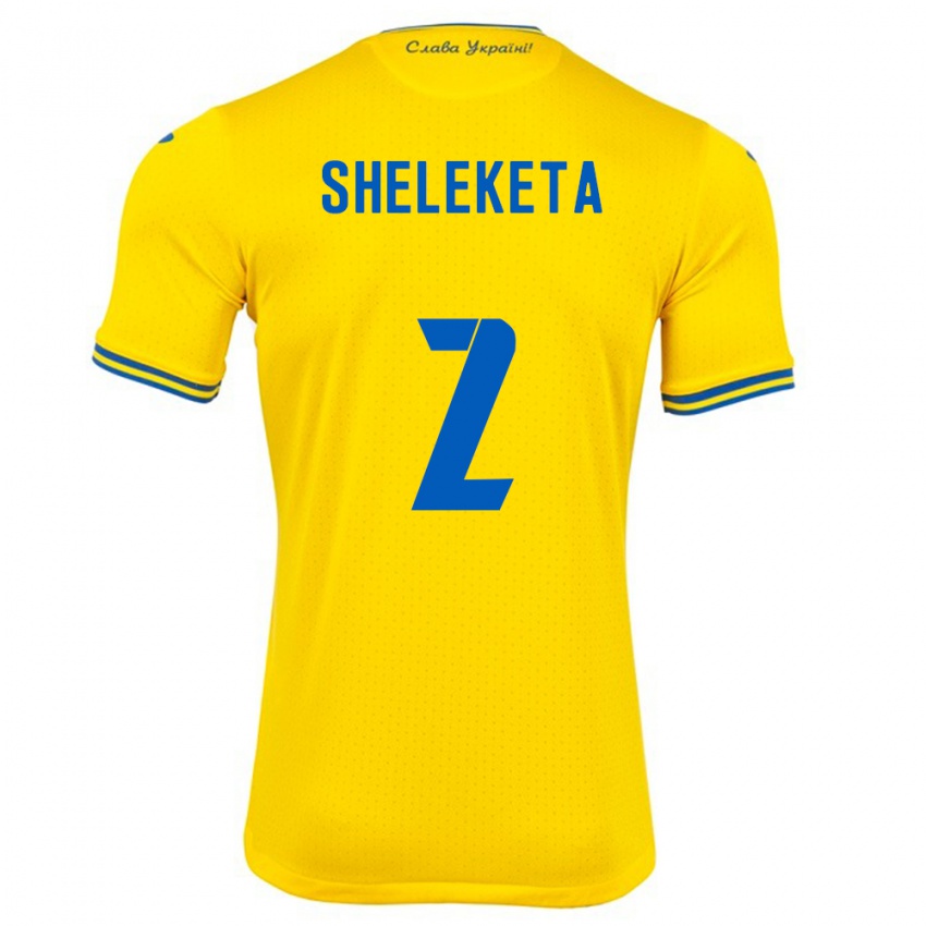 Gyermek Ukrajna Mykyta Sheleketa #2 Sárga Hazai Jersey 24-26 Mez Póló Ing