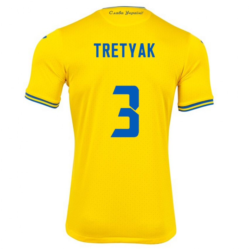 Gyermek Ukrajna Demyan Tretyak #3 Sárga Hazai Jersey 24-26 Mez Póló Ing