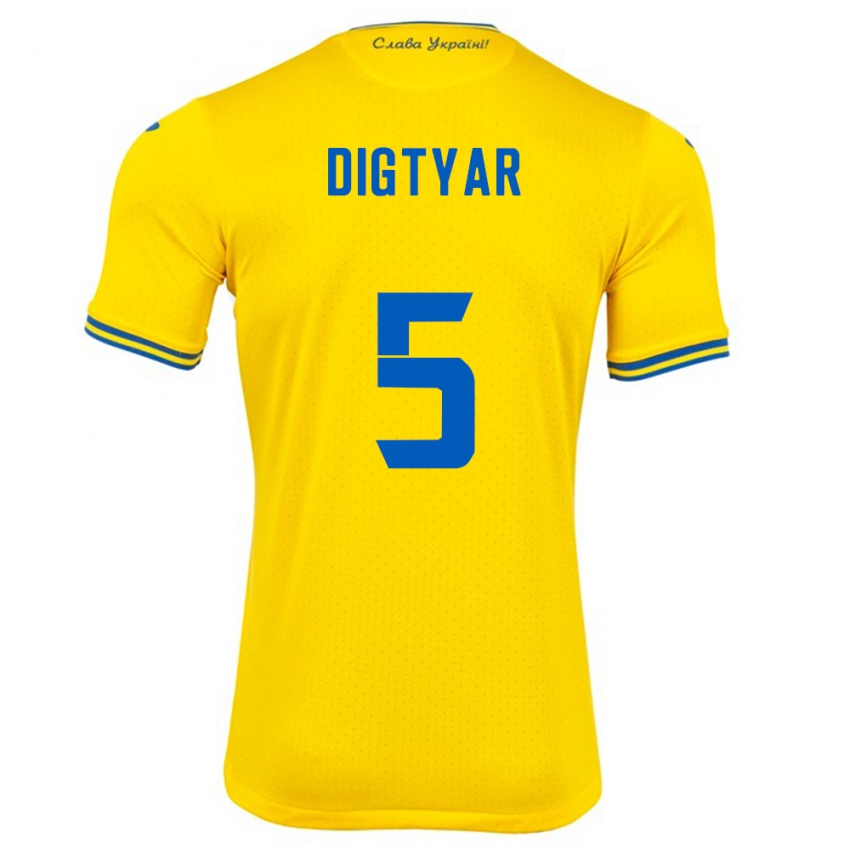 Gyermek Ukrajna Kyrylo Digtyar #5 Sárga Hazai Jersey 24-26 Mez Póló Ing