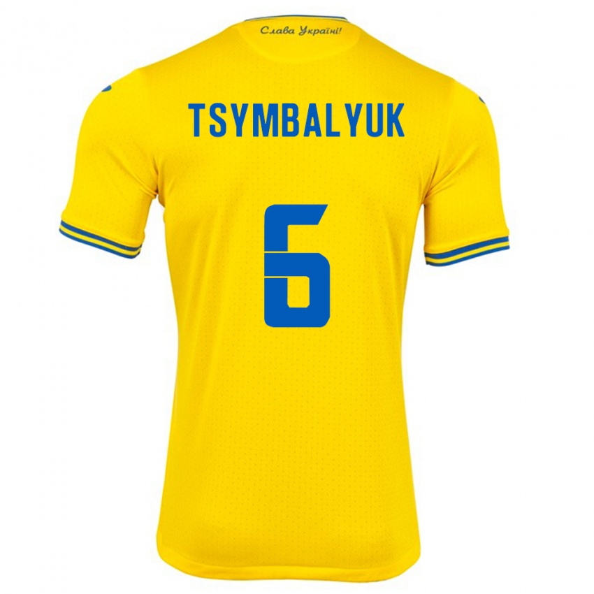 Gyermek Ukrajna Maksym Tsymbalyuk #6 Sárga Hazai Jersey 24-26 Mez Póló Ing