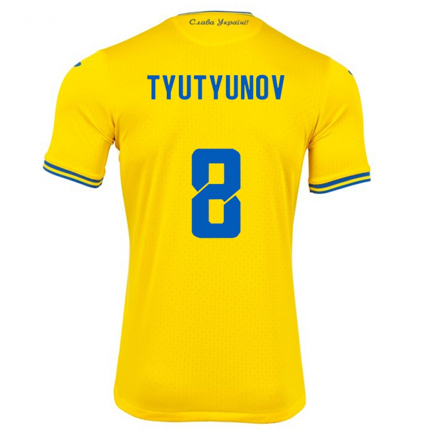 Gyermek Ukrajna Vladyslav Tyutyunov #8 Sárga Hazai Jersey 24-26 Mez Póló Ing