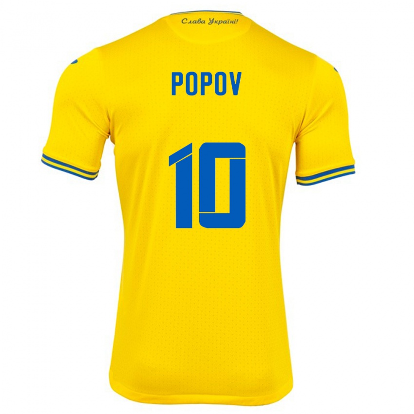 Gyermek Ukrajna Bogdan Popov #10 Sárga Hazai Jersey 24-26 Mez Póló Ing