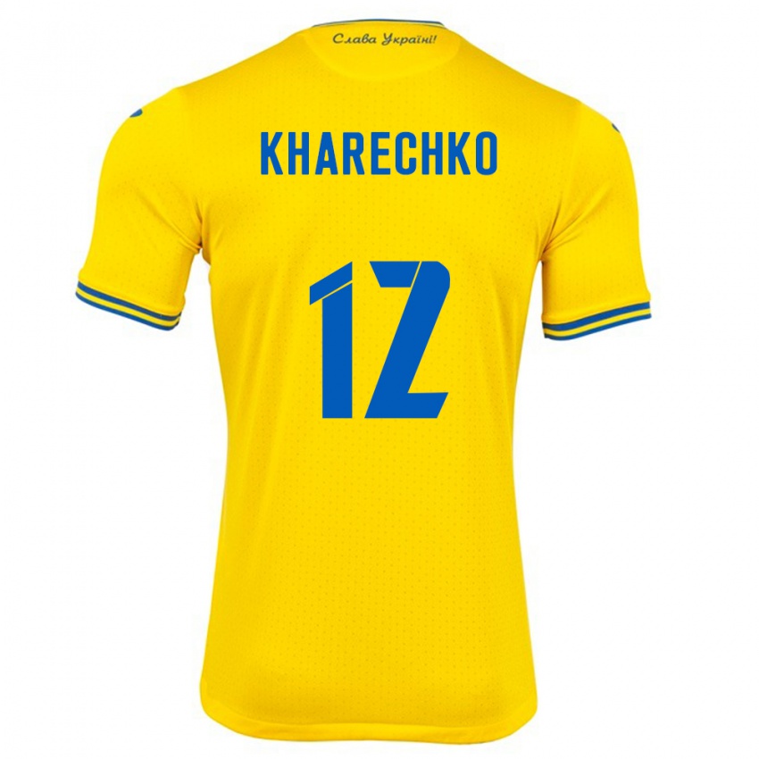 Gyermek Ukrajna Oleksandr Kharechko #12 Sárga Hazai Jersey 24-26 Mez Póló Ing