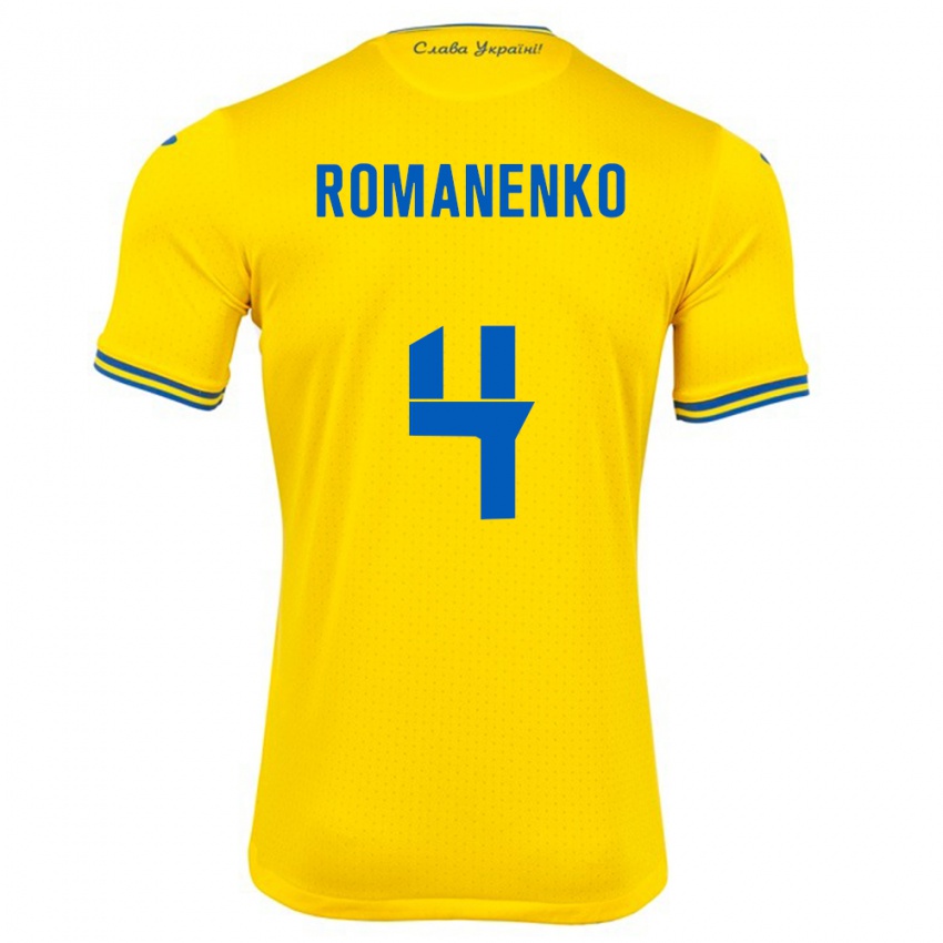 Gyermek Ukrajna Tetyana Romanenko #4 Sárga Hazai Jersey 24-26 Mez Póló Ing