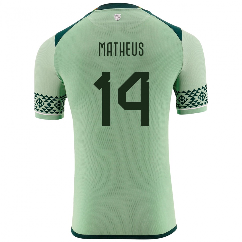 Gyermek Bolívia Robson Matheus #14 Világos Zöld Hazai Jersey 24-26 Mez Póló Ing