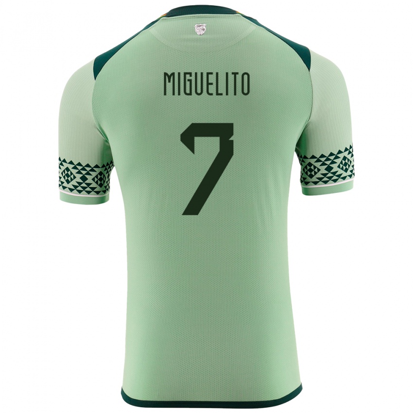 Gyermek Bolívia Miguelito #7 Világos Zöld Hazai Jersey 24-26 Mez Póló Ing