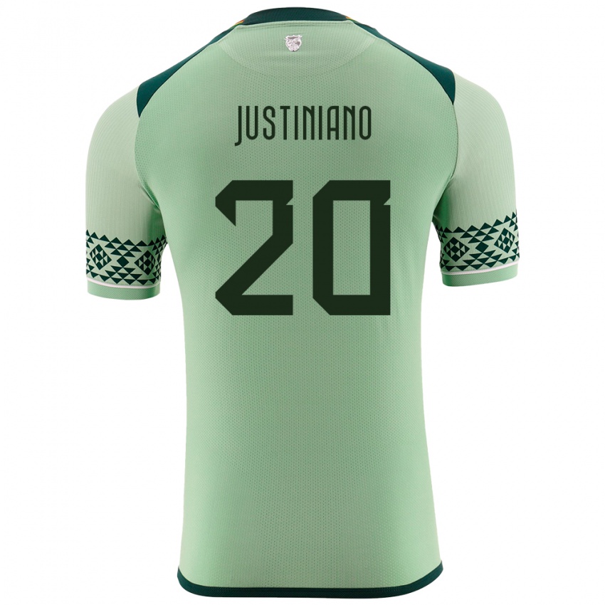 Gyermek Bolívia Leonardo Justiniano #20 Világos Zöld Hazai Jersey 24-26 Mez Póló Ing