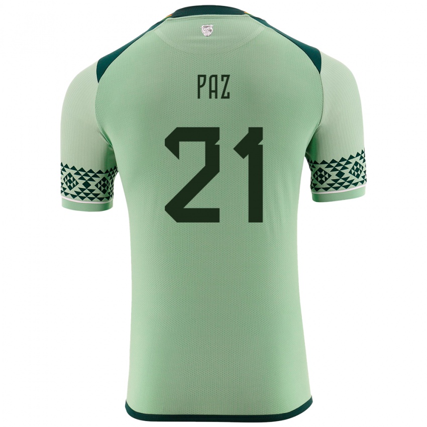 Gyermek Bolívia Luis Paz #21 Világos Zöld Hazai Jersey 24-26 Mez Póló Ing