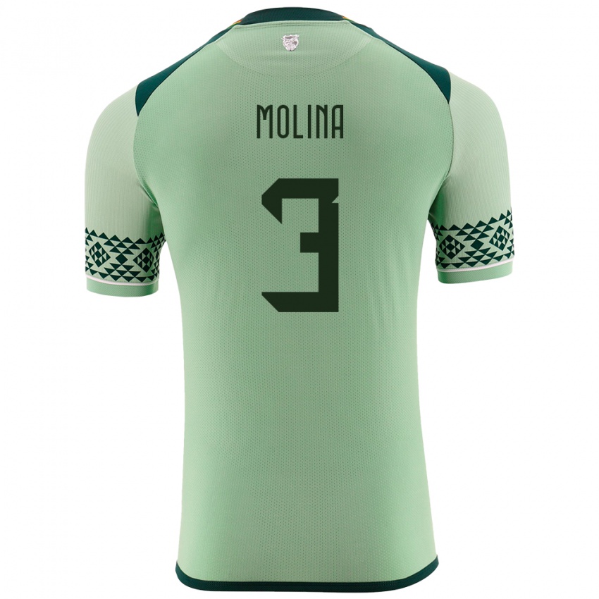 Gyermek Bolívia Iván Molina #3 Világos Zöld Hazai Jersey 24-26 Mez Póló Ing