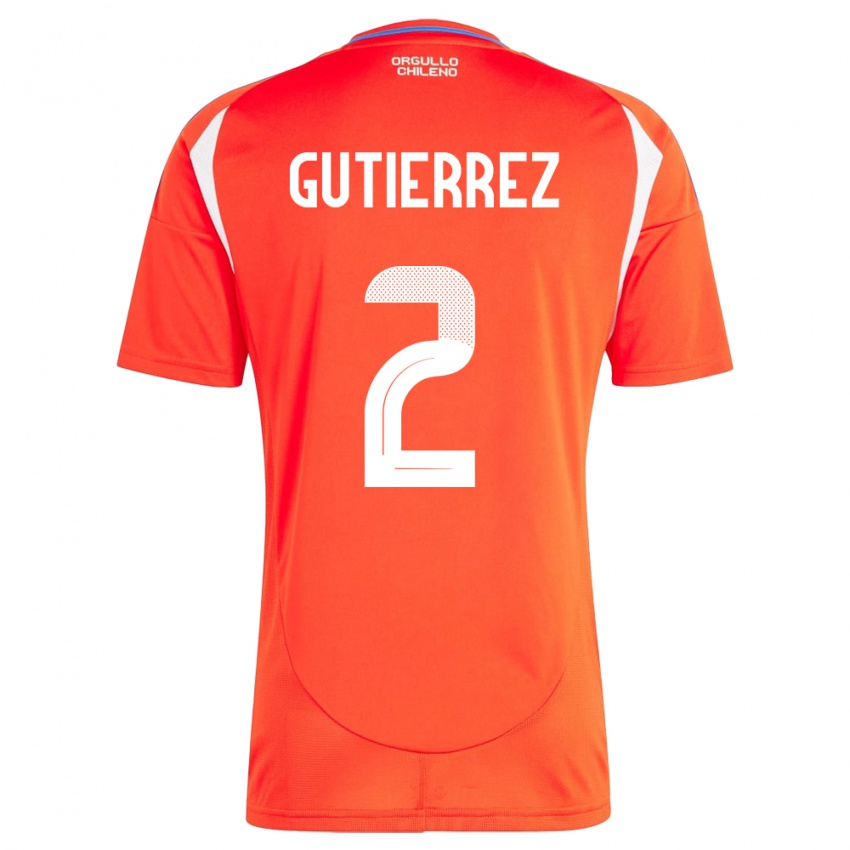 Gyermek Chile Joaquín Gutiérrez #2 Piros Hazai Jersey 24-26 Mez Póló Ing