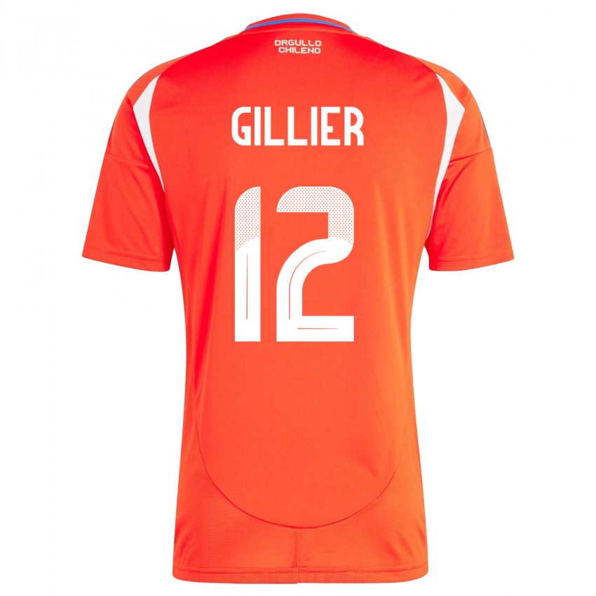 Gyermek Chile Thomas Gillier #12 Piros Hazai Jersey 24-26 Mez Póló Ing