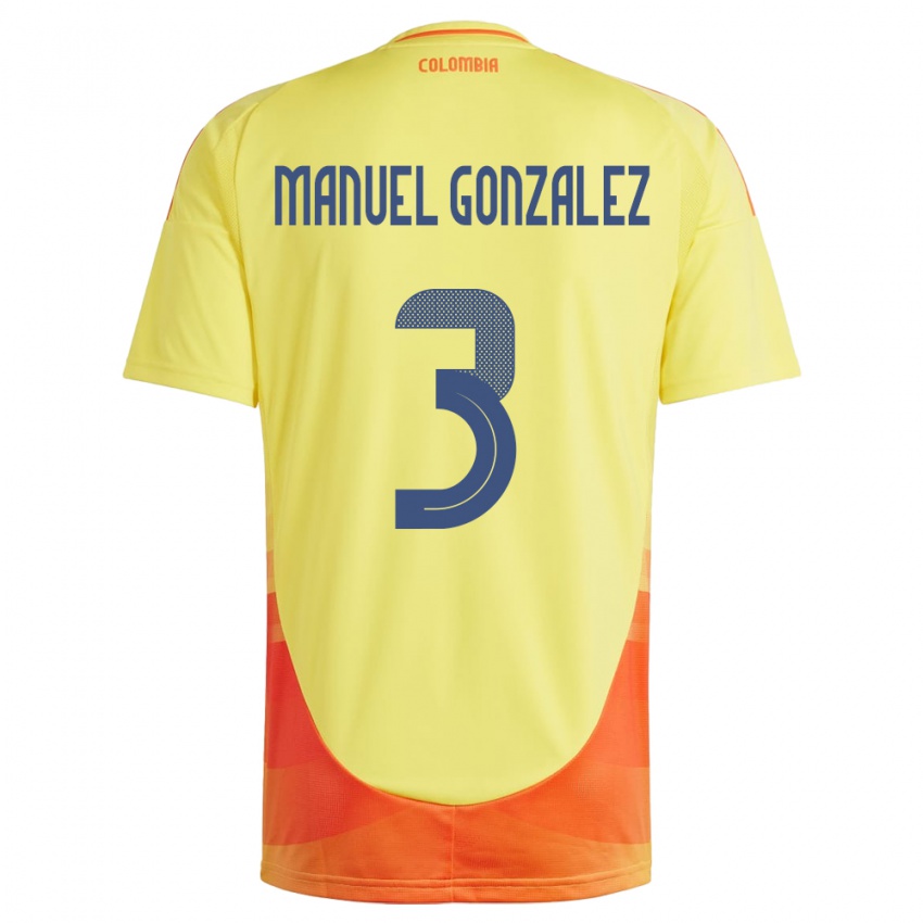 Gyermek Kolumbia Carlos Manuel González #3 Sárga Hazai Jersey 24-26 Mez Póló Ing