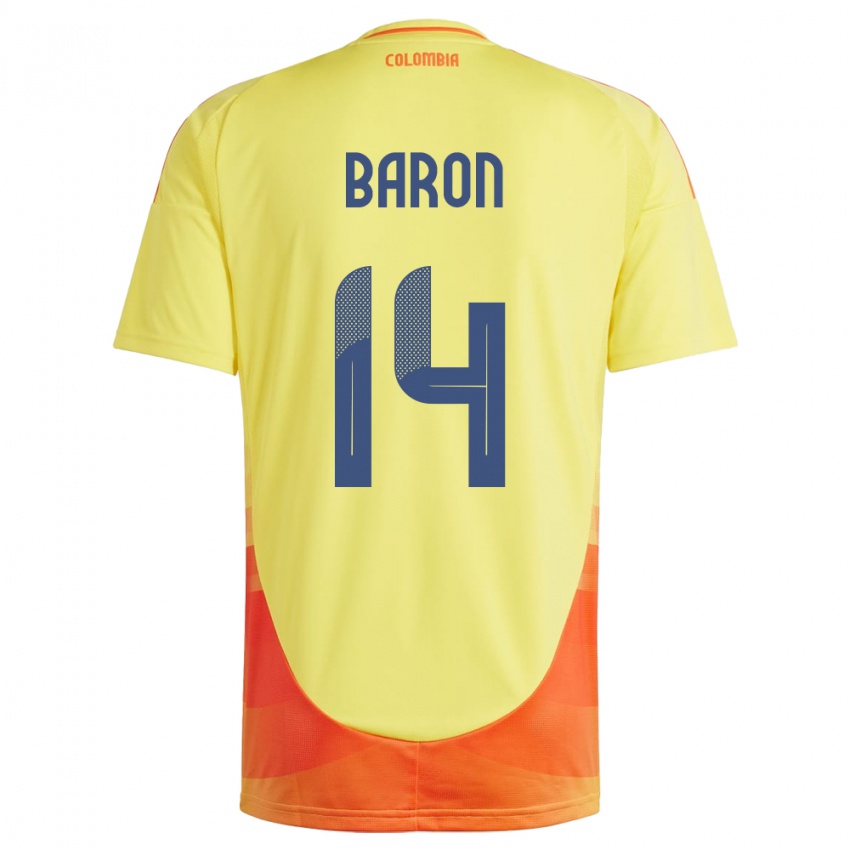 Gyermek Kolumbia Ángela Barón #14 Sárga Hazai Jersey 24-26 Mez Póló Ing