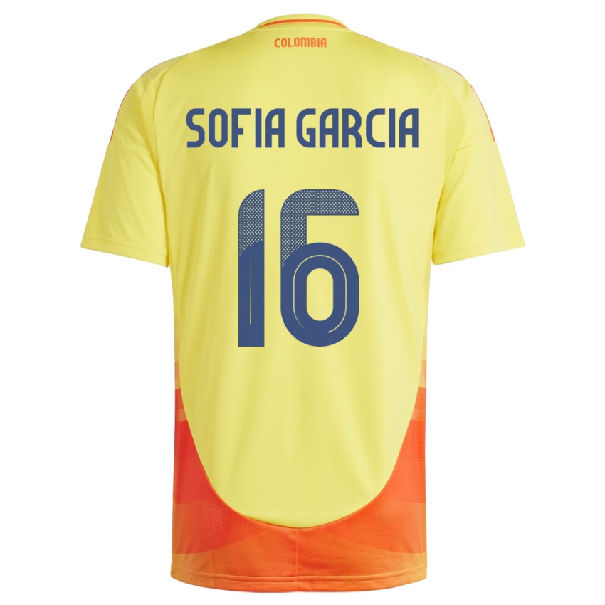 Gyermek Kolumbia Sofía García #16 Sárga Hazai Jersey 24-26 Mez Póló Ing