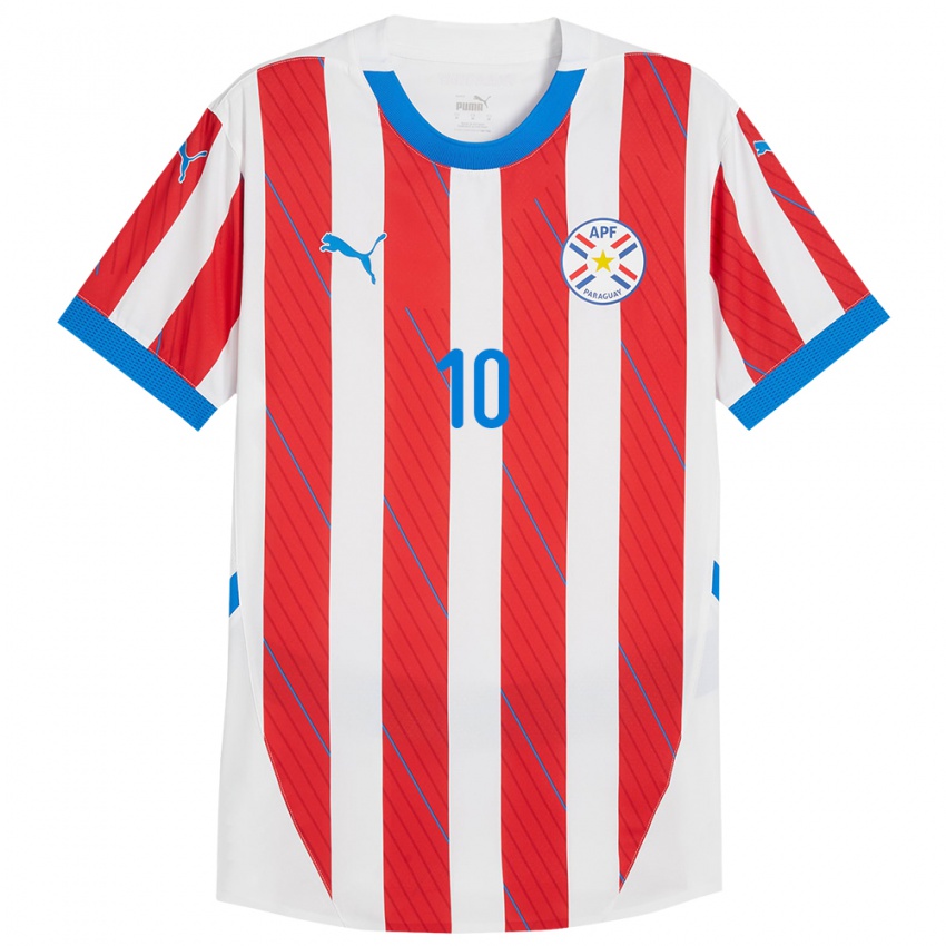 Gyermek Paraguay Wílder Viera #10 Fehér Piros Hazai Jersey 24-26 Mez Póló Ing