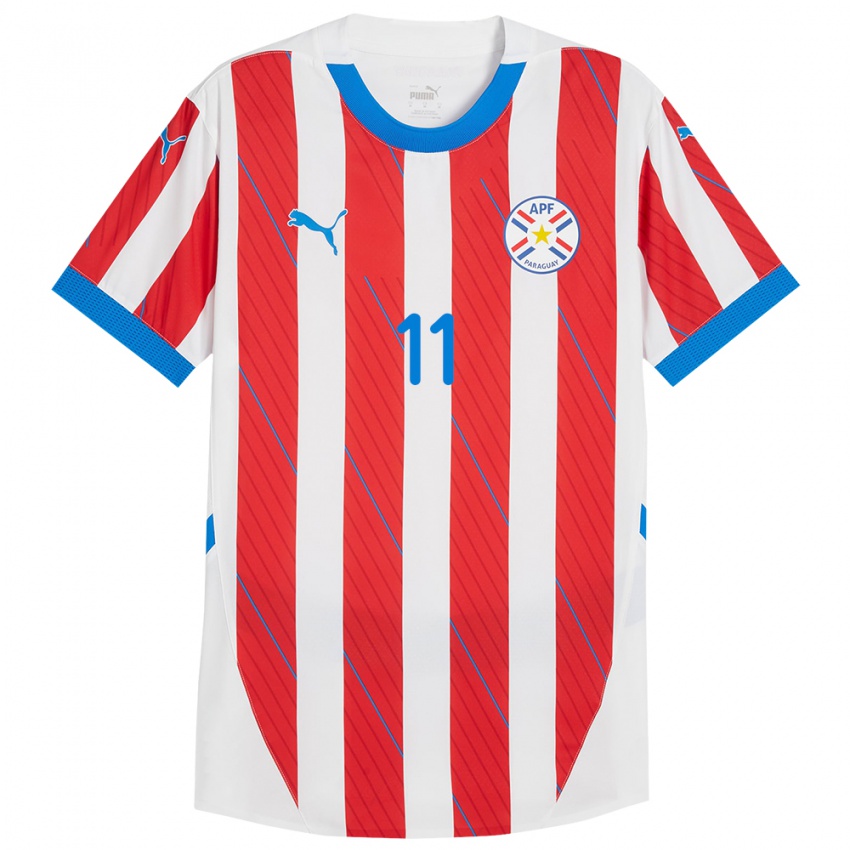 Gyermek Paraguay Fany Gauto #11 Fehér Piros Hazai Jersey 24-26 Mez Póló Ing