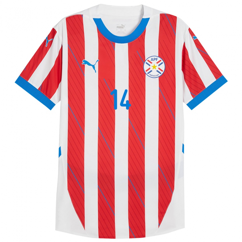 Gyermek Paraguay Emilio Acosta #14 Fehér Piros Hazai Jersey 24-26 Mez Póló Ing