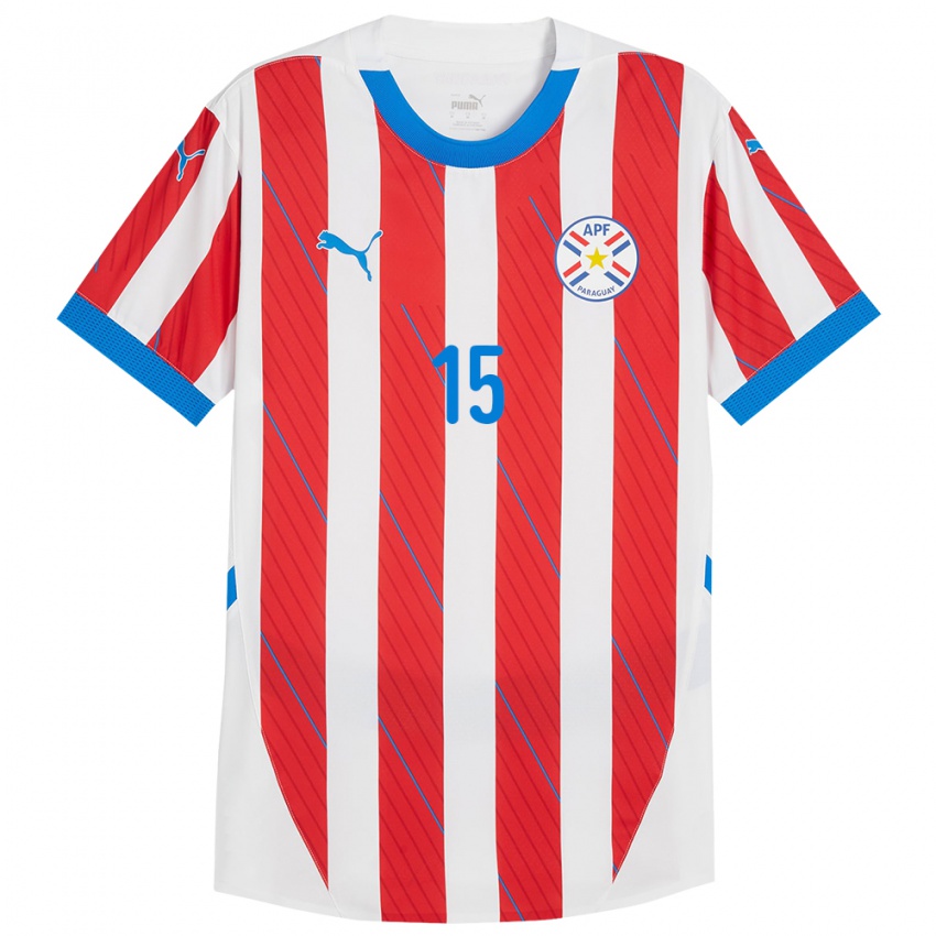 Gyermek Paraguay Axel Alfonzo #15 Fehér Piros Hazai Jersey 24-26 Mez Póló Ing