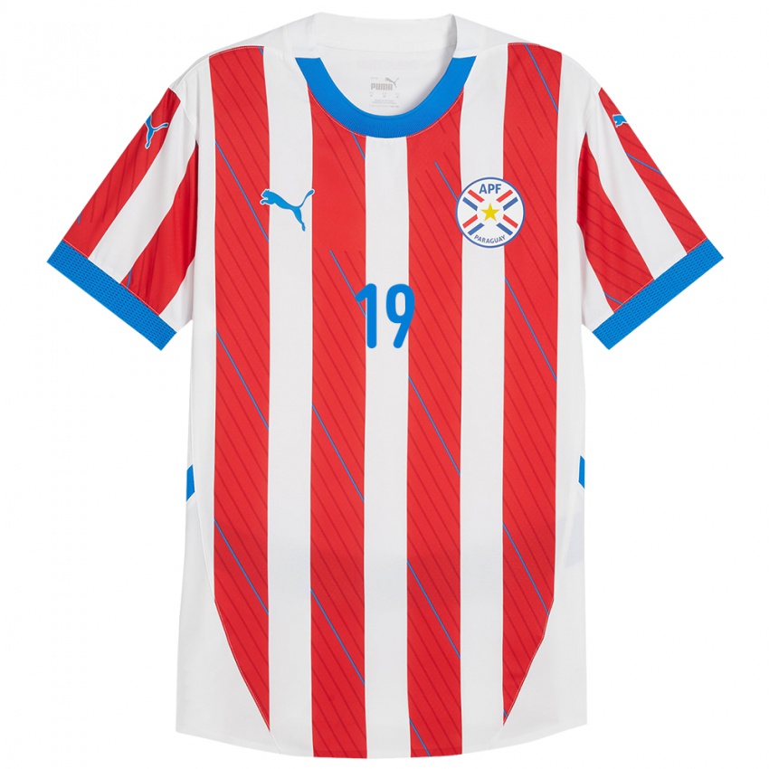 Gyermek Paraguay Juan Sánchez #19 Fehér Piros Hazai Jersey 24-26 Mez Póló Ing