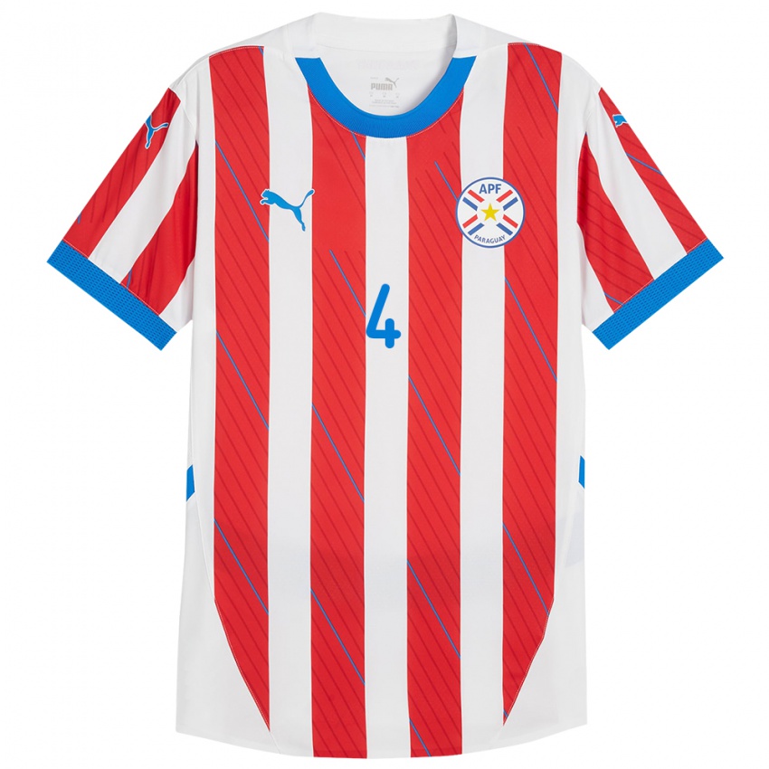 Gyermek Paraguay Gastón Benítez #4 Fehér Piros Hazai Jersey 24-26 Mez Póló Ing