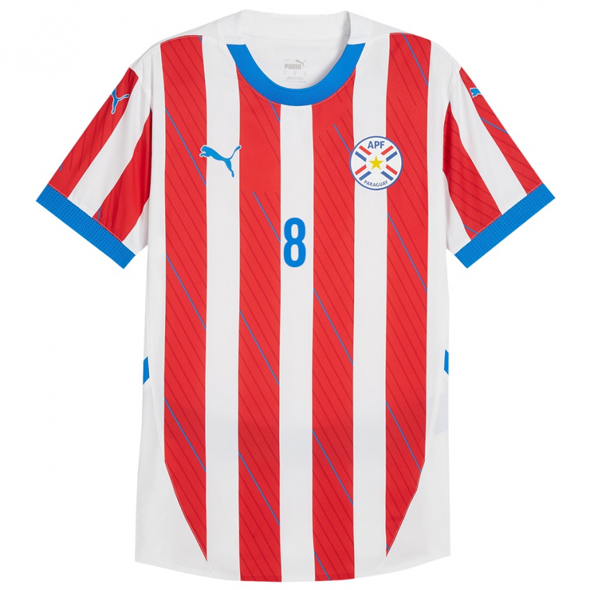 Gyermek Paraguay Damián Bobadilla #8 Fehér Piros Hazai Jersey 24-26 Mez Póló Ing