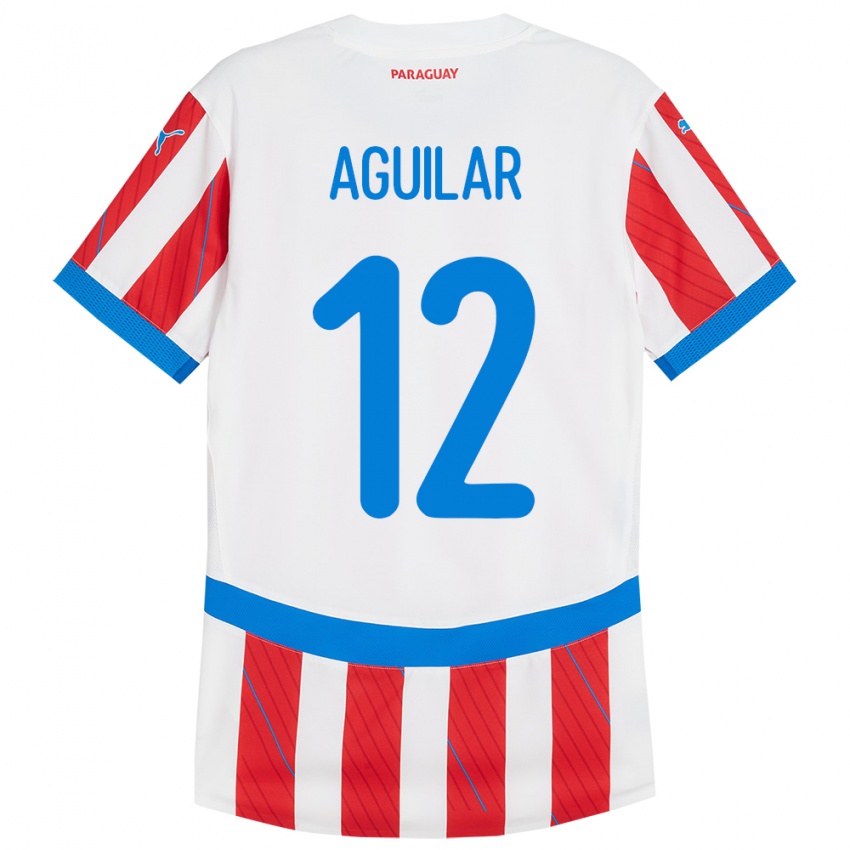 Gyermek Paraguay Alfredo Aguilar #12 Fehér Piros Hazai Jersey 24-26 Mez Póló Ing