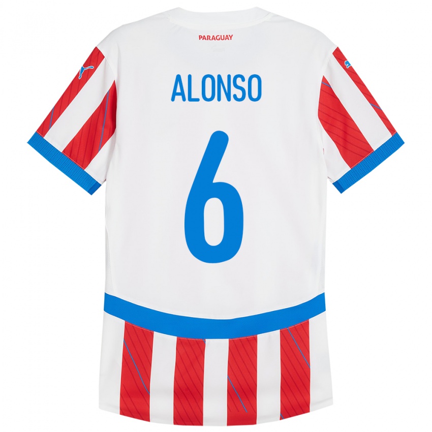 Gyermek Paraguay Júnior Alonso #6 Fehér Piros Hazai Jersey 24-26 Mez Póló Ing