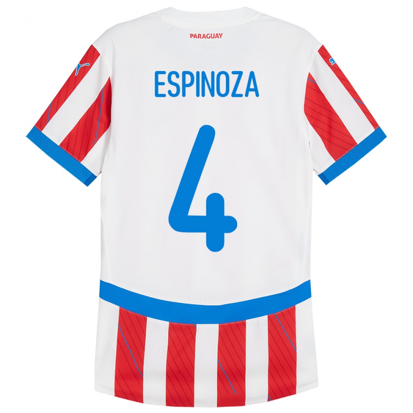 Gyermek Paraguay Matías Espinoza #4 Fehér Piros Hazai Jersey 24-26 Mez Póló Ing