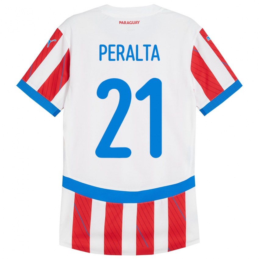 Gyermek Paraguay Fabrizio Peralta #21 Fehér Piros Hazai Jersey 24-26 Mez Póló Ing