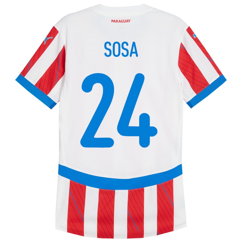 Gyermek Paraguay Ramón Sosa #24 Fehér Piros Hazai Jersey 24-26 Mez Póló Ing