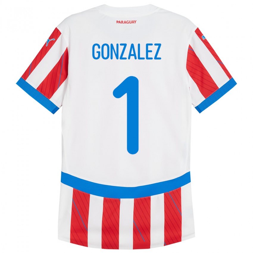 Gyermek Paraguay Ángel González #1 Fehér Piros Hazai Jersey 24-26 Mez Póló Ing