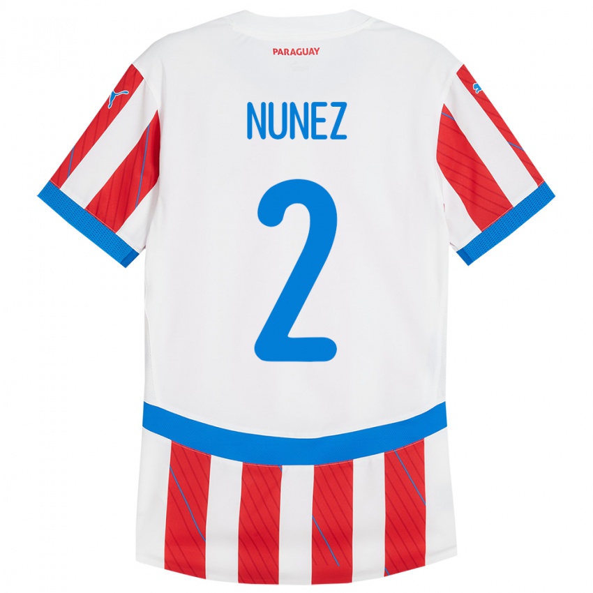 Gyermek Paraguay Alan Núñez #2 Fehér Piros Hazai Jersey 24-26 Mez Póló Ing