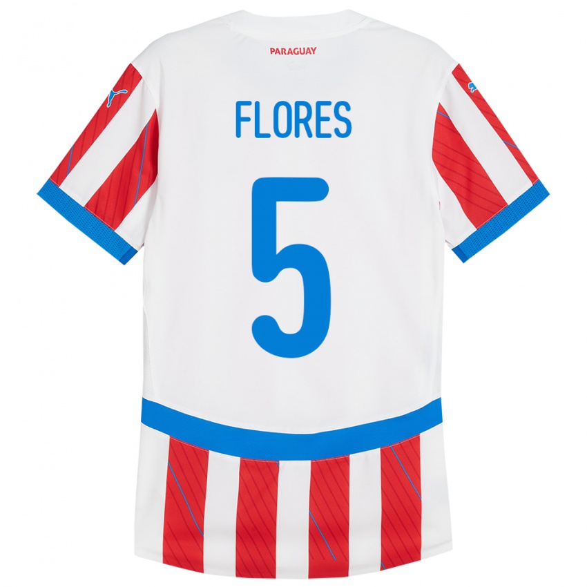 Gyermek Paraguay Gilberto Flores #5 Fehér Piros Hazai Jersey 24-26 Mez Póló Ing