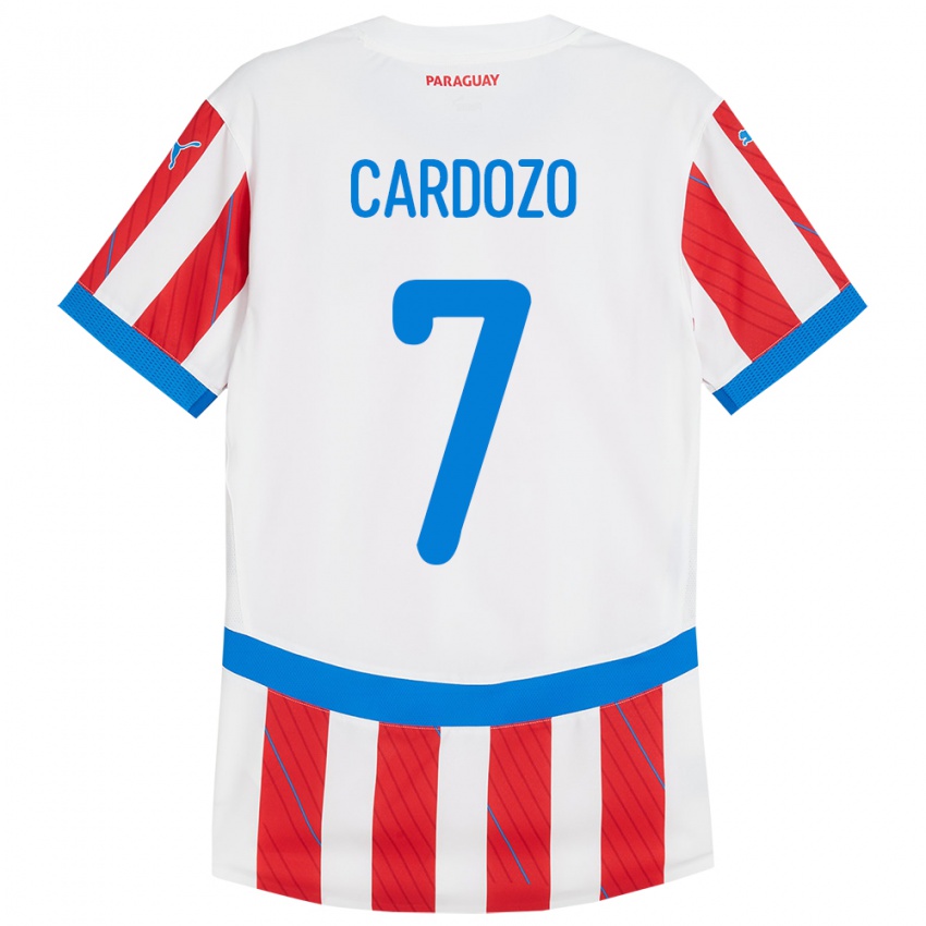 Gyermek Paraguay Fernando Cardozo #7 Fehér Piros Hazai Jersey 24-26 Mez Póló Ing