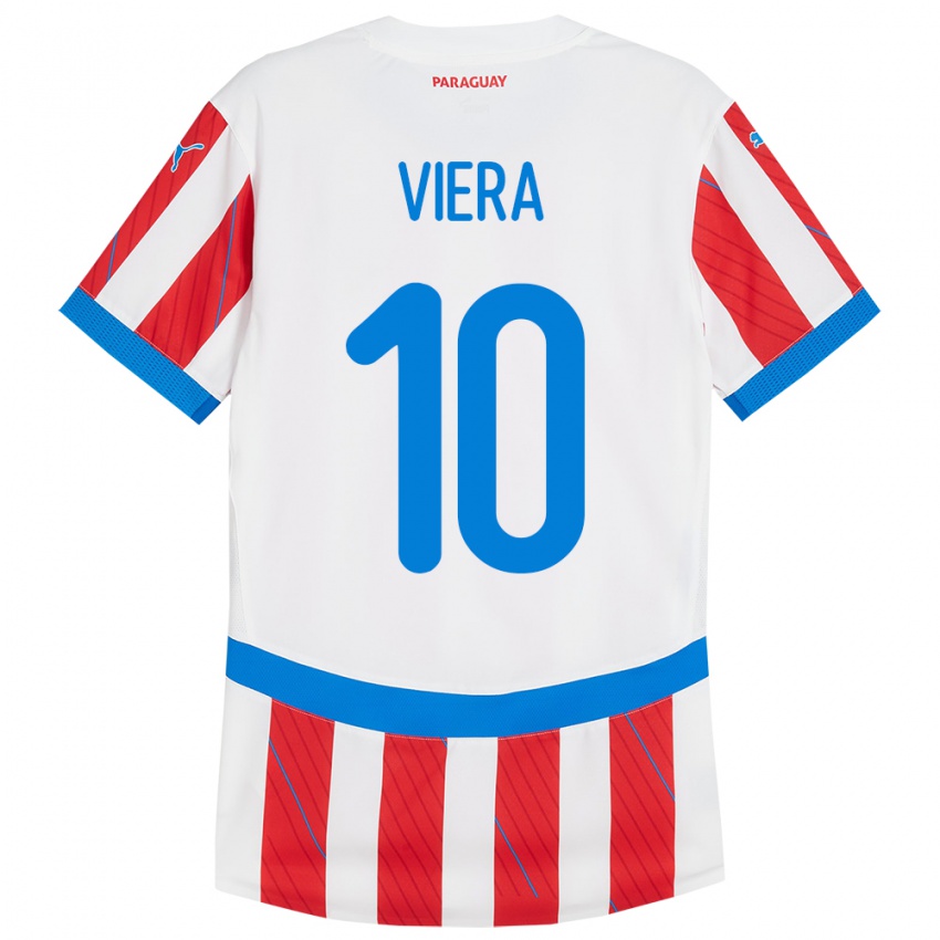 Gyermek Paraguay Wílder Viera #10 Fehér Piros Hazai Jersey 24-26 Mez Póló Ing