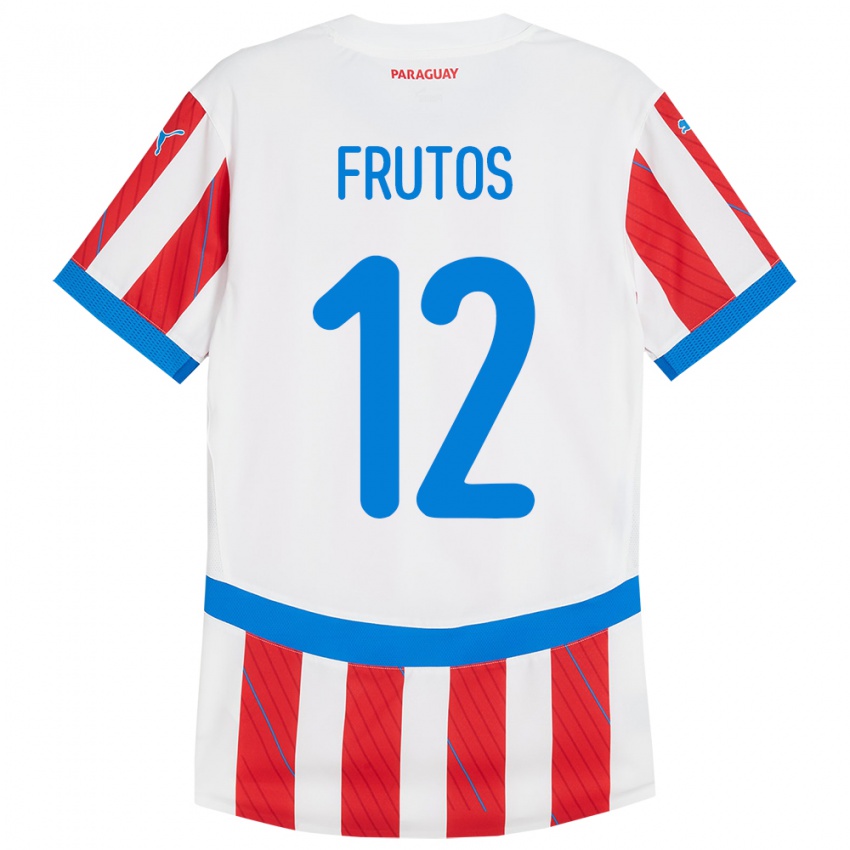 Gyermek Paraguay Rodrigo Frutos #12 Fehér Piros Hazai Jersey 24-26 Mez Póló Ing