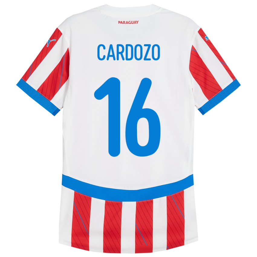 Gyermek Paraguay Juan Cardozo #16 Fehér Piros Hazai Jersey 24-26 Mez Póló Ing