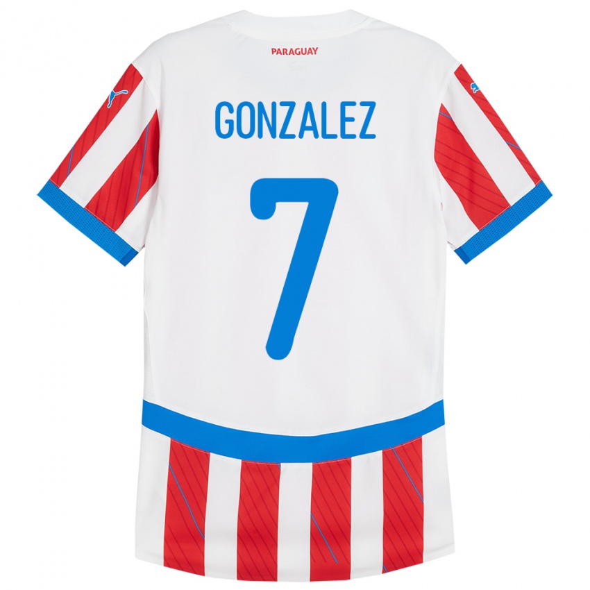 Gyermek Paraguay Diego González #7 Fehér Piros Hazai Jersey 24-26 Mez Póló Ing