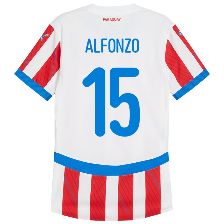 Gyermek Paraguay Axel Alfonzo #15 Fehér Piros Hazai Jersey 24-26 Mez Póló Ing