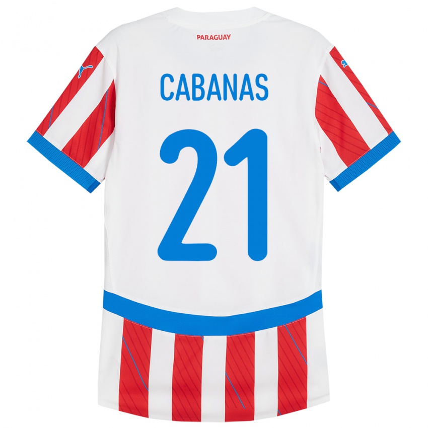 Gyermek Paraguay Víctor Cabañas #21 Fehér Piros Hazai Jersey 24-26 Mez Póló Ing