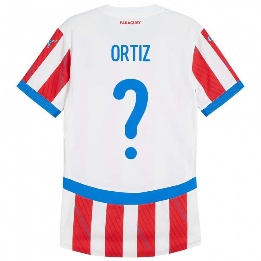 Gyermek Paraguay Rolando Ortíz #0 Fehér Piros Hazai Jersey 24-26 Mez Póló Ing